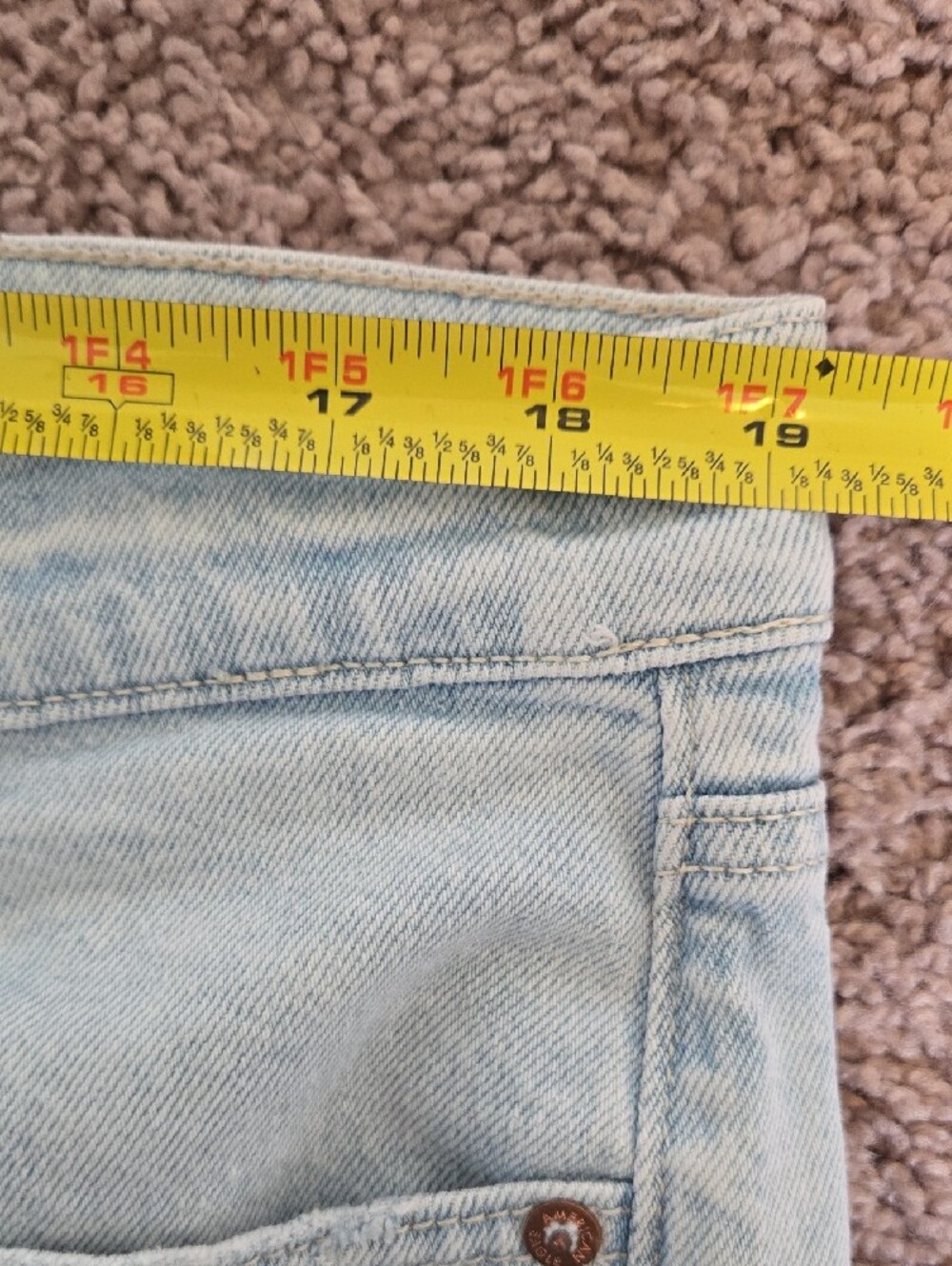 American Eagle Light Wash Super High Rise Straight Jeans Sz 18 Stretch Casual - Picture 6 of 8